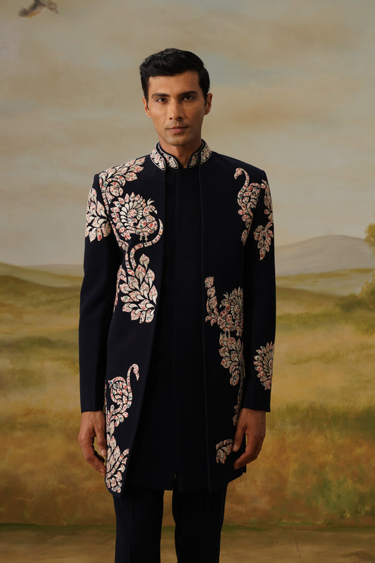 Raunaq Navy Appliqué Indo-Western Set