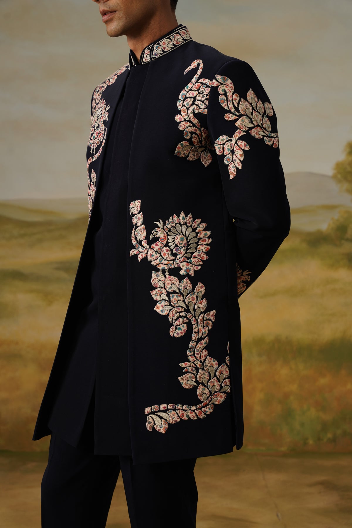 Raunaq Navy Appliqué Indo-Western Set