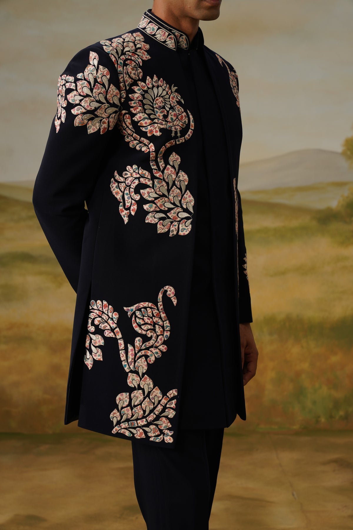 Raunaq Navy Appliqué Indo-Western Set