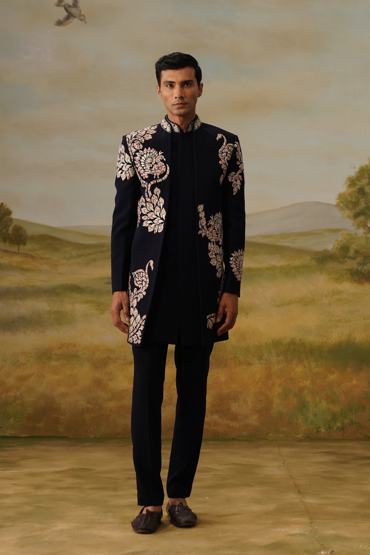 Raunaq Navy Appliqué Indo-Western Set