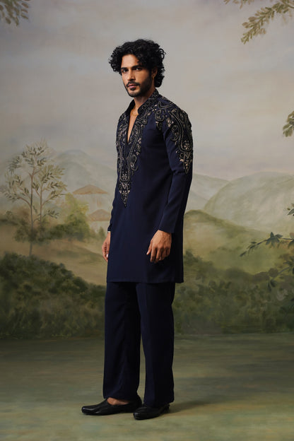 Noor Navy Paisley Bead Embroidered Kurta Set