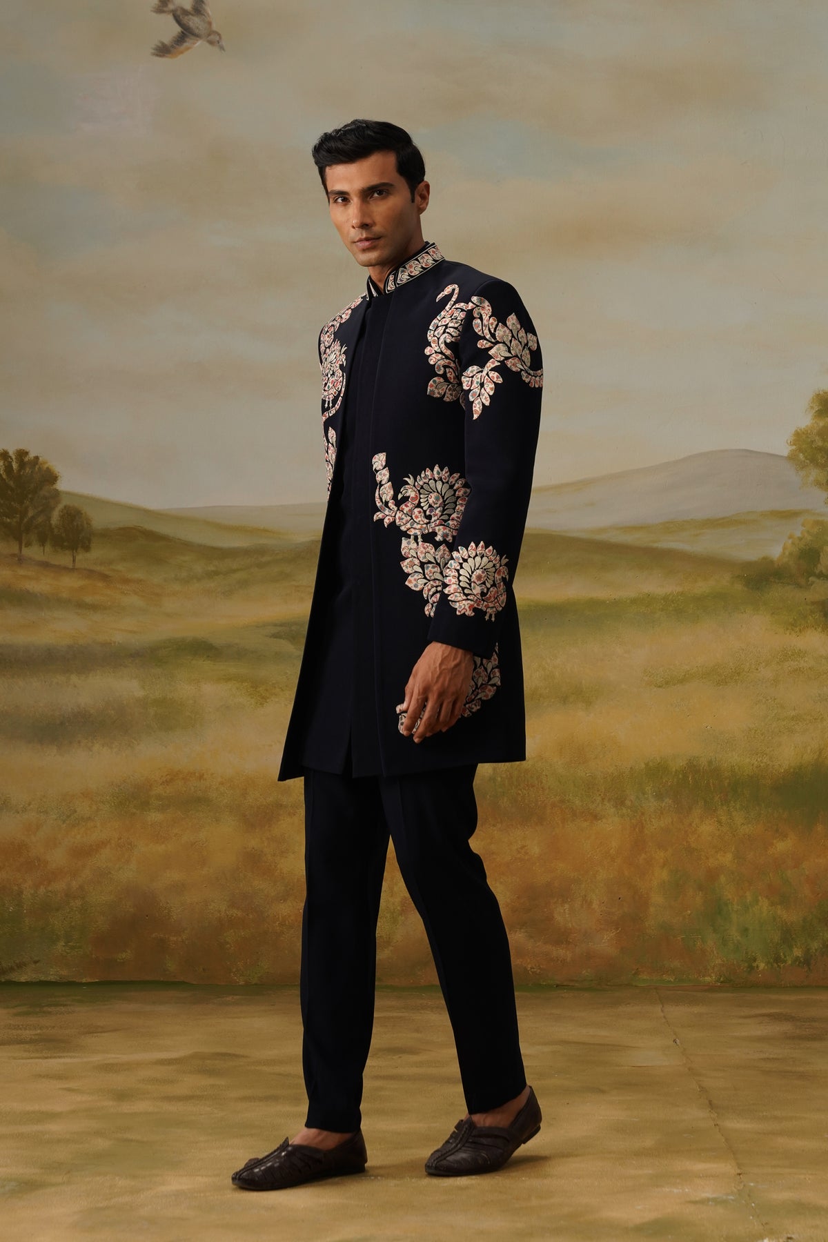 Raunaq Navy Appliqué Indo-Western Set