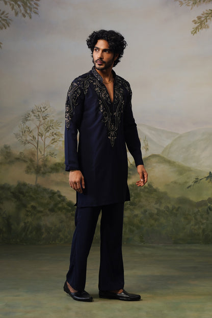 Noor Navy Paisley Bead Embroidered Kurta Set
