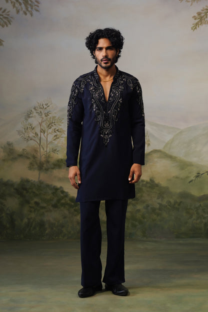 Noor Navy Paisley Bead Embroidered Kurta Set