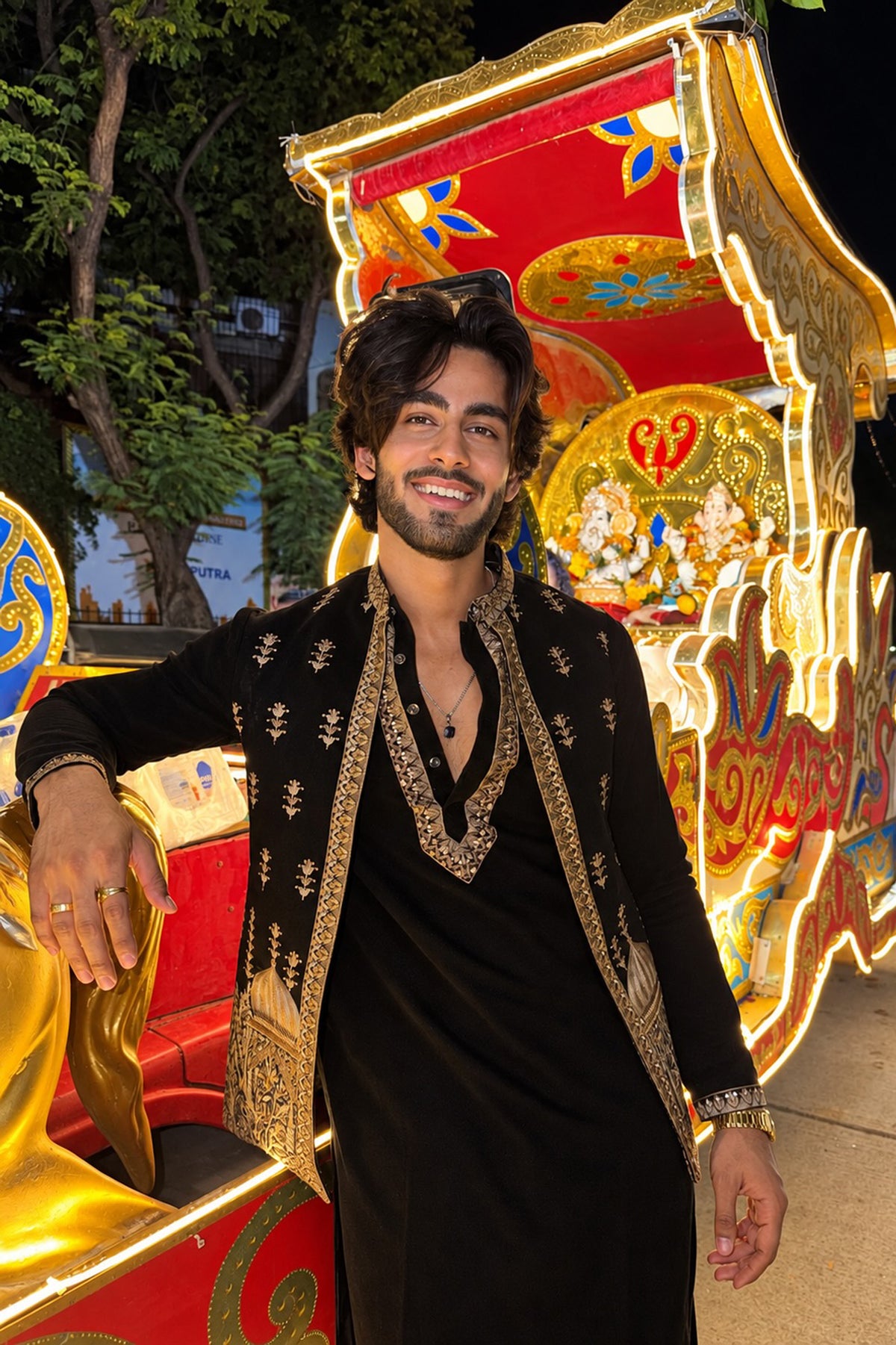 Rishabh Jaiswal in Noir Dome Embroidery Kurta Jacket Set