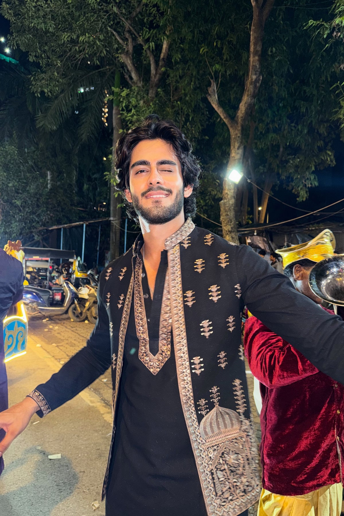 Rishabh Jaiswal in Noir Dome Embroidery Kurta Jacket Set