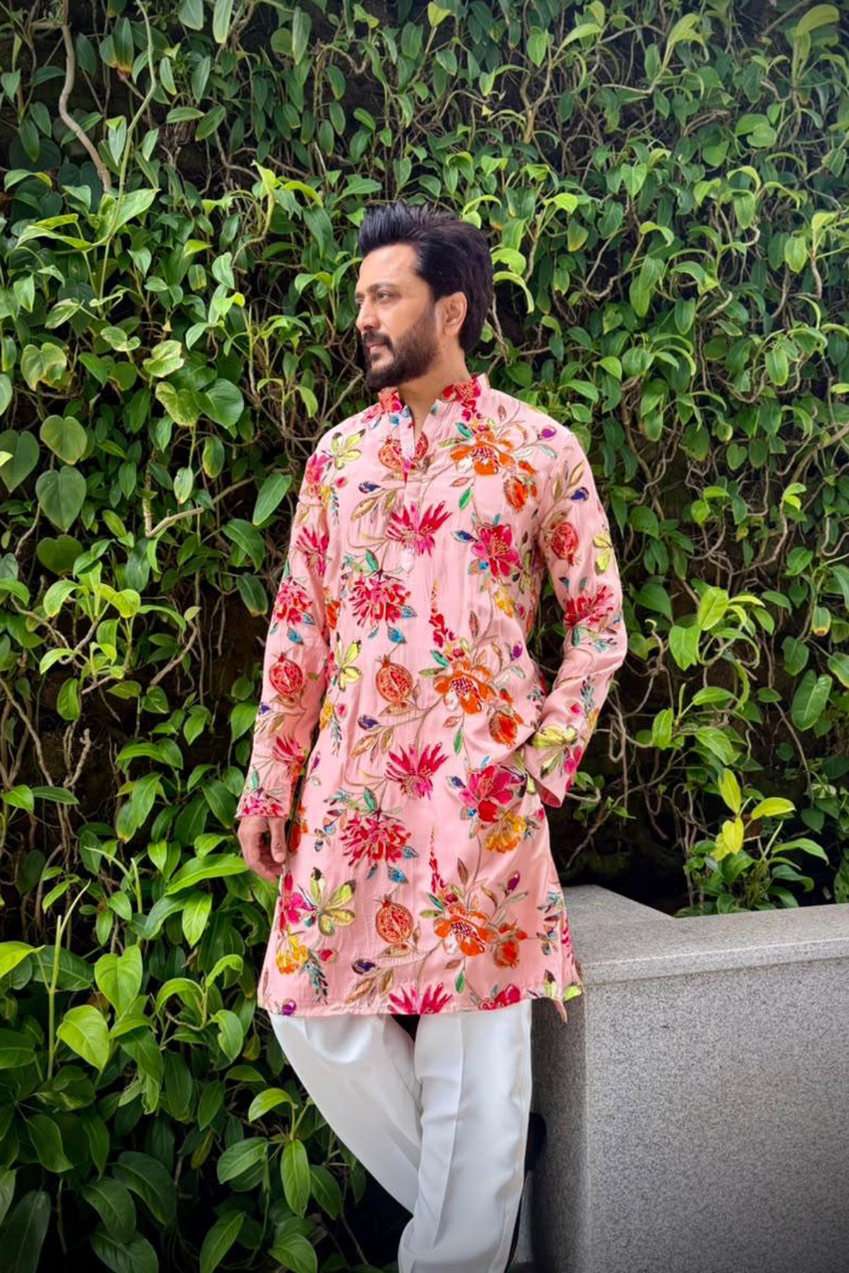 Riteish Deshmukh in Gulbahar Pink Bead Embroidered Kurta Set