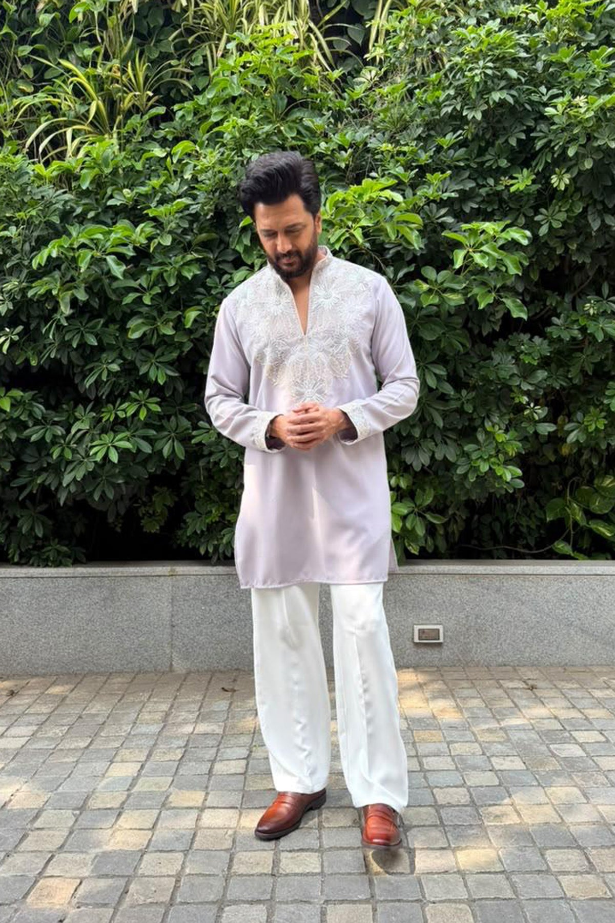 Riteish Deshmukh in Hemal Lavender Bead Embroidered Kurta Set
