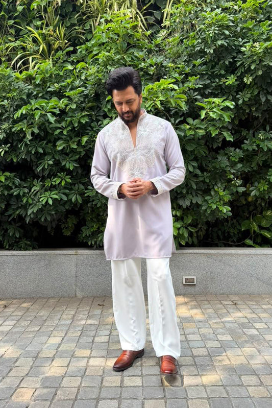 Riteish Deshmukh in Hemal Lavender Bead Embroidered Kurta Set