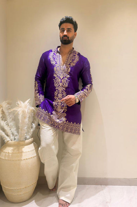 Aaryamann Sseth in Nawab Purple Cord Threadwork Kurta Set