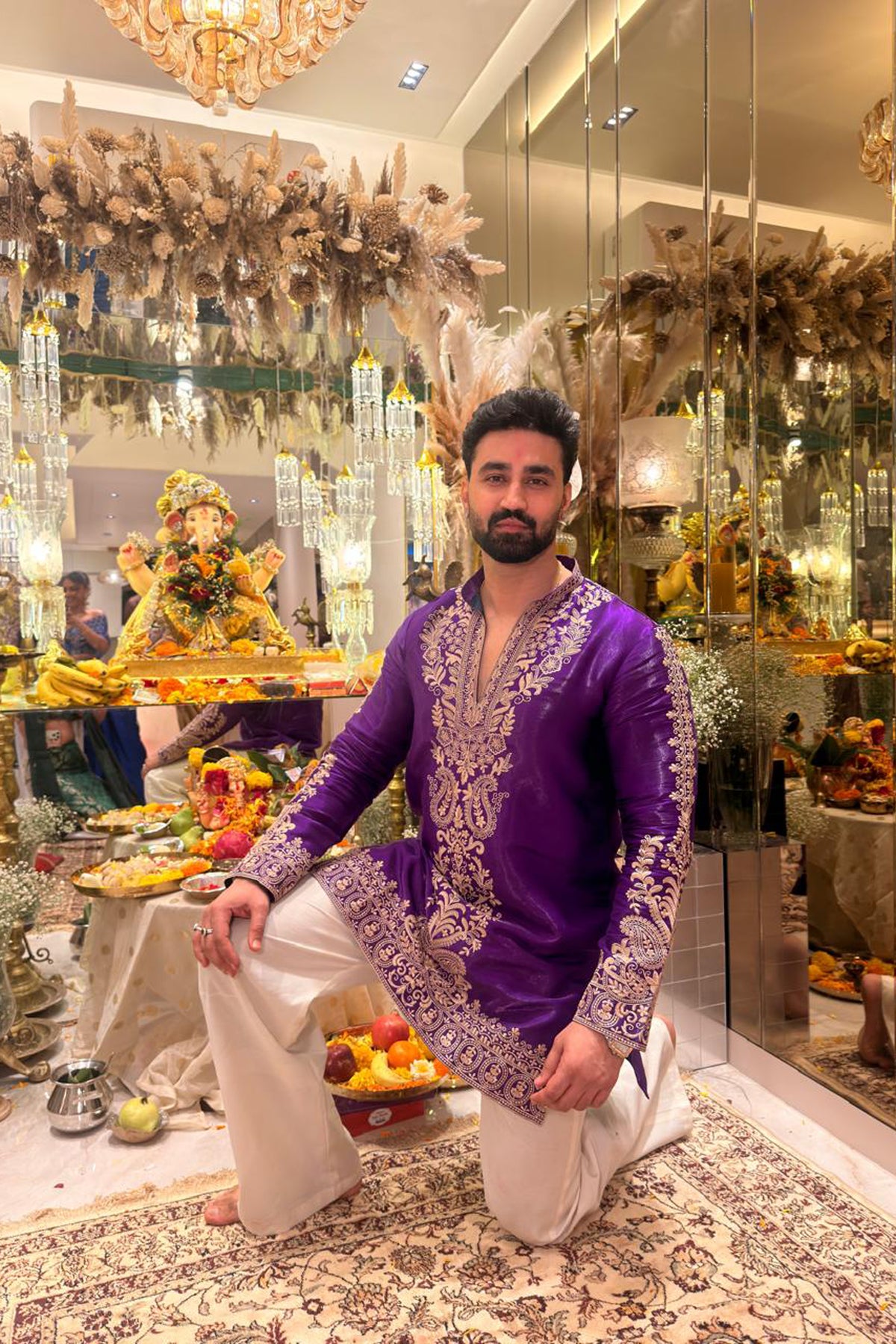 Aaryamann Sseth in Nawab Purple Cord Threadwork Kurta Set