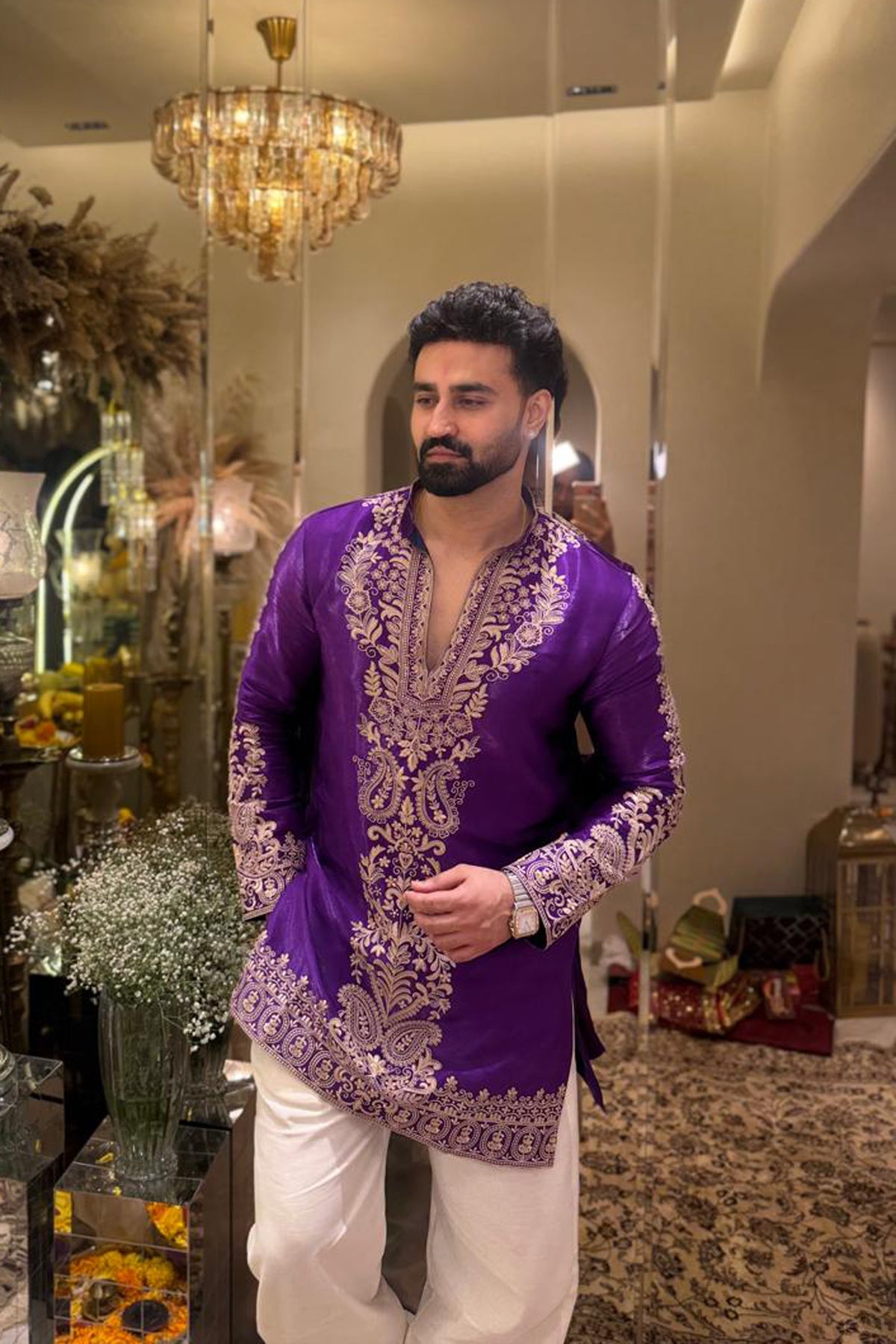 Aaryamann Sseth in Nawab Purple Cord Threadwork Kurta Set